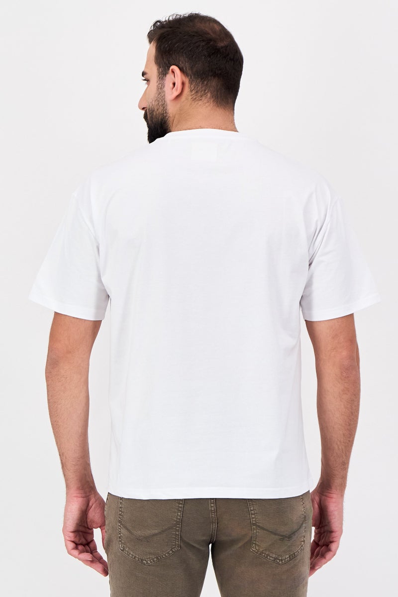 Fudo Men Crew Neck Short Sleeve Brand Logo T-Shirt, White - Image 4