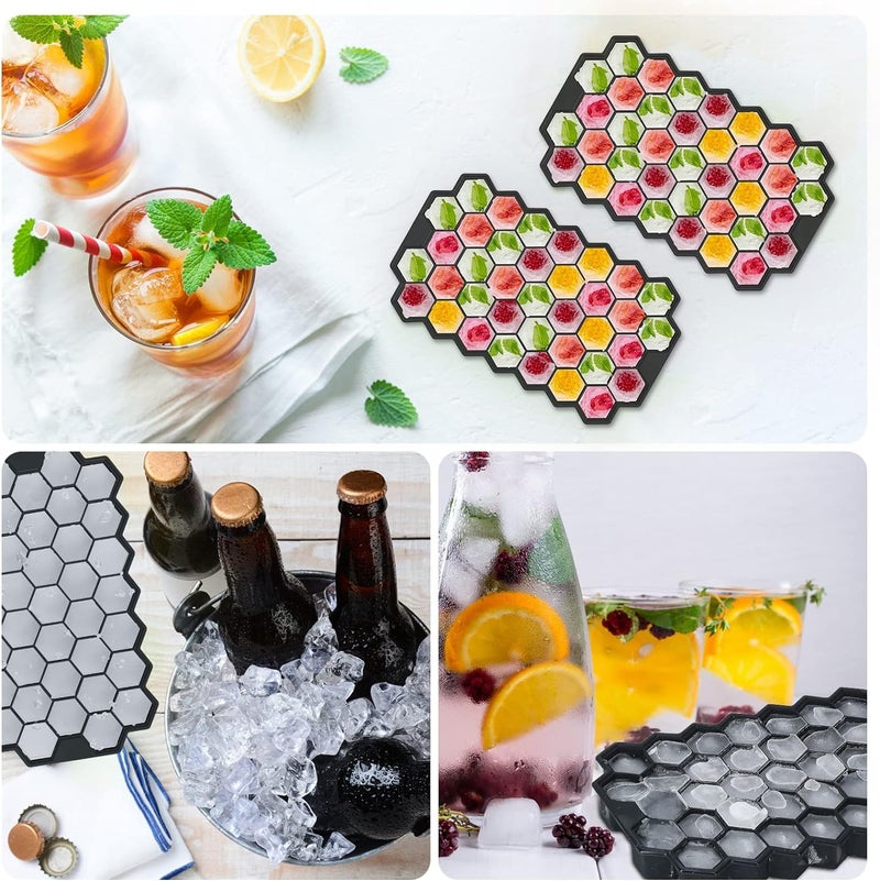 Kmils Ice Tray for Freezer Silicon ice Cube Tray Fridge Ice Tray with Lid Flexible Silicon Ice Tray Honeycomb Shape 37 Cavities Ice Tray Multicolor Pack of 2 - Image 4