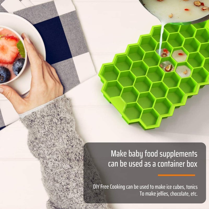 Kmils Ice Tray for Freezer Silicon ice Cube Tray Fridge Ice Tray with Lid Flexible Silicon Ice Tray Honeycomb Shape 37 Cavities Ice Tray Multicolor Pack of 2 - Image 5