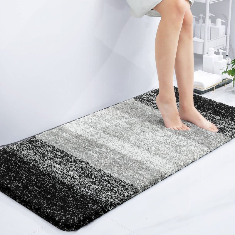 smiry Microfiber Bath Mat 60 x 120 cm NonSlip Super Absorbent Bathroom Mat Extra Soft Thick Floor Foot Mat Fluffy Shaggy Bath Mats Rugs for Bathroom Black