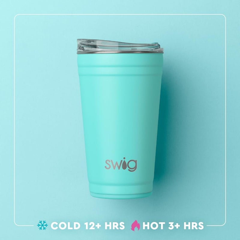 Swig Life Swig Life 24oz Party Cup  Stackable Insulated Travel Coffee Tumbler with EZ Slider Lid  Cup Holder Friendly Travel Thermos  Stainless Steel 24 oz Tumbler  Reusable Coffee Mug (Cloud Nine)  - Image 4