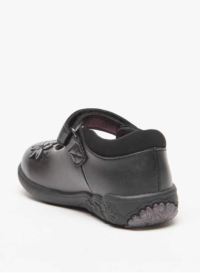 جونيورز حذاء ماري جين بتطبيق زهور وإغلاق بشريط لاصق - Image 2