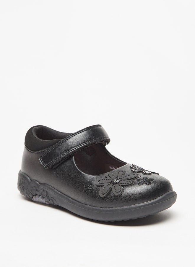 جونيورز حذاء ماري جين بتطبيق زهور وإغلاق بشريط لاصق - Image 3