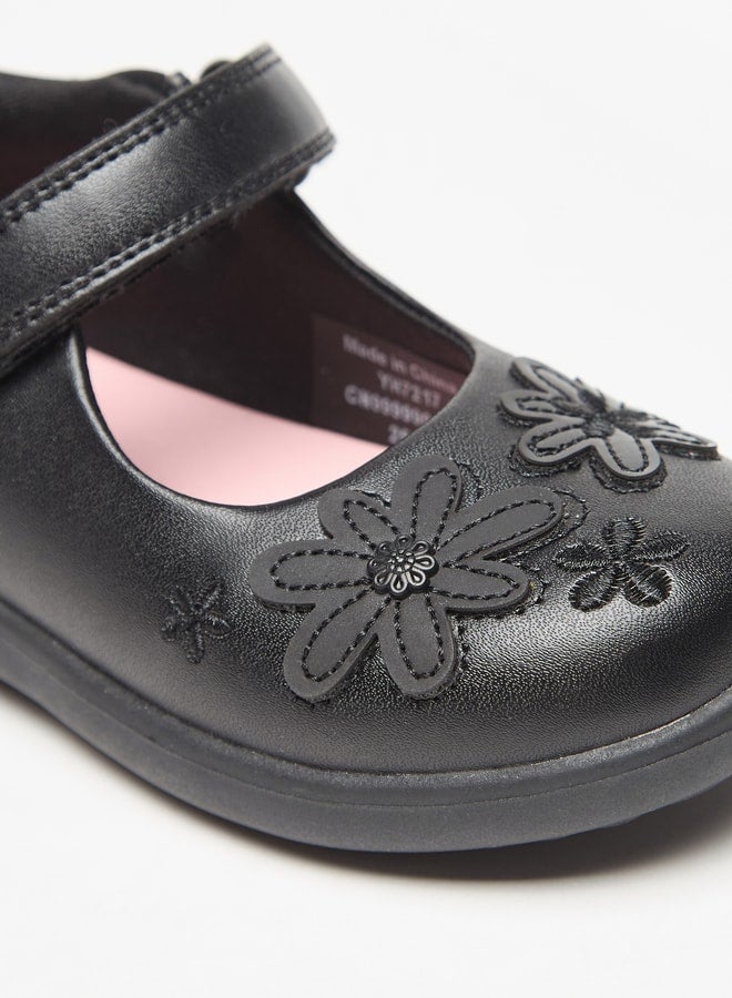 جونيورز حذاء ماري جين بتطبيق زهور وإغلاق بشريط لاصق - Image 5