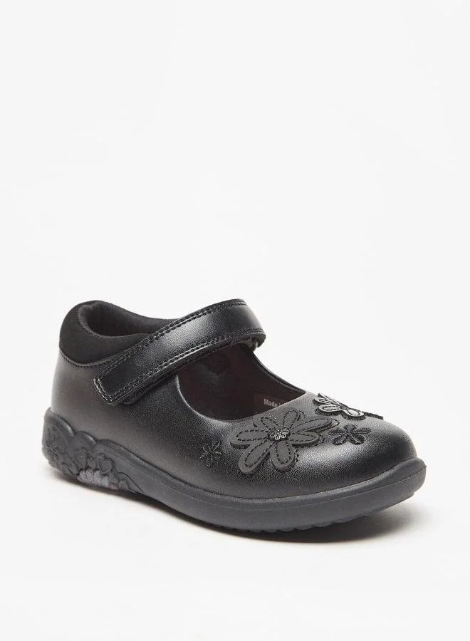 جونيورز حذاء ماري جين بتطبيق زهور وإغلاق بشريط لاصق