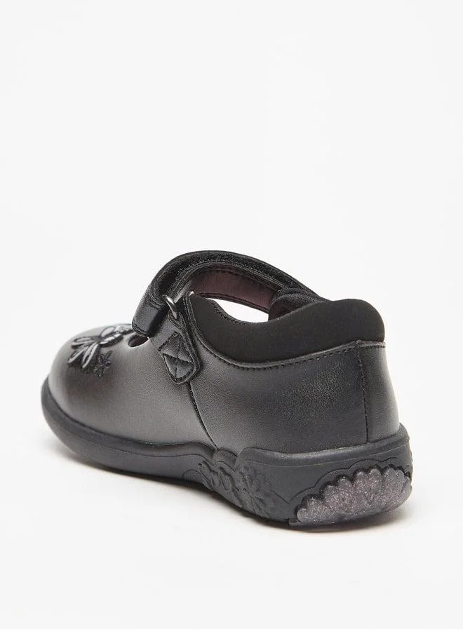 جونيورز حذاء ماري جين بتطبيق زهور وإغلاق بشريط لاصق