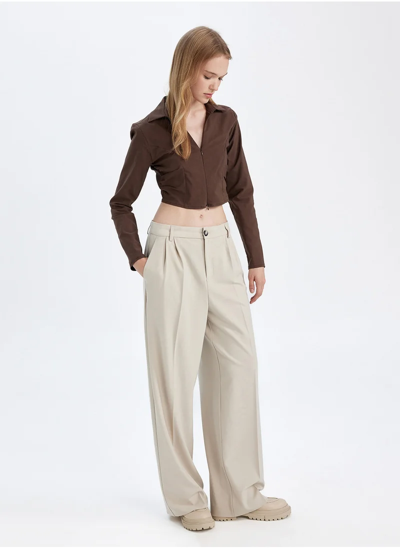 DeFacto Wide Leg High Waist Welt Pocket Plain Classic Pants