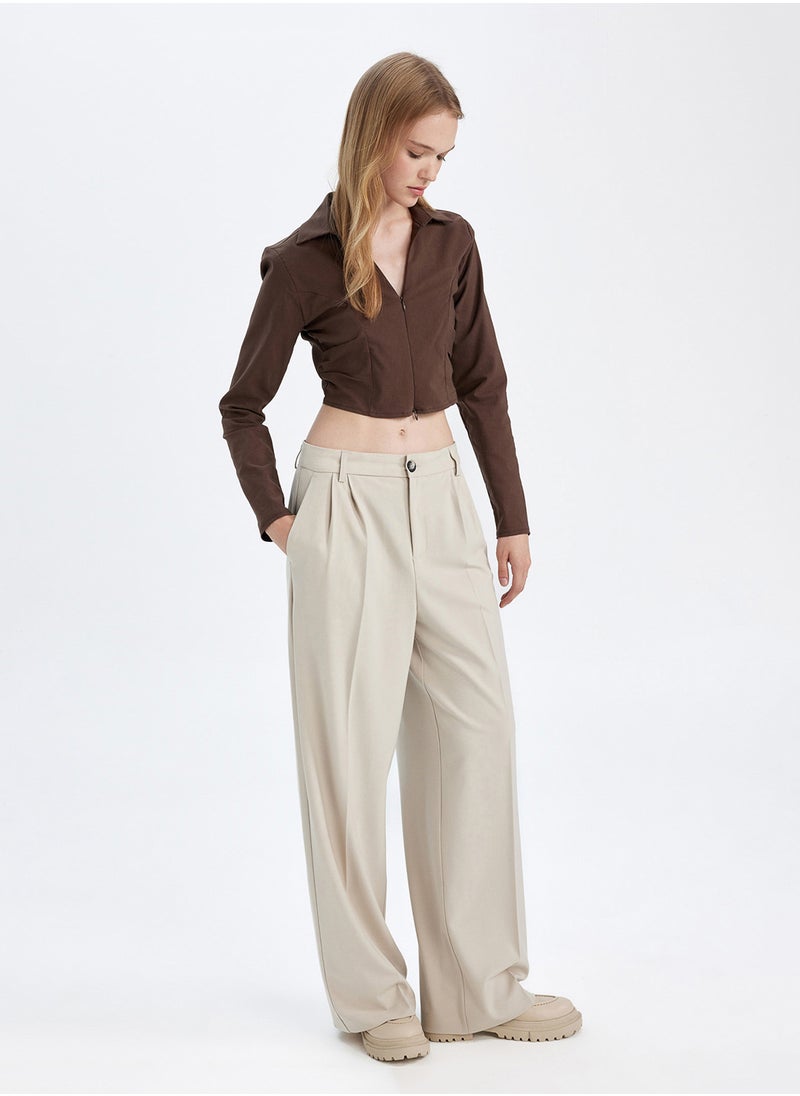 DeFacto Wide Leg High Waist Welt Pocket Plain Classic Pants  - Image 2