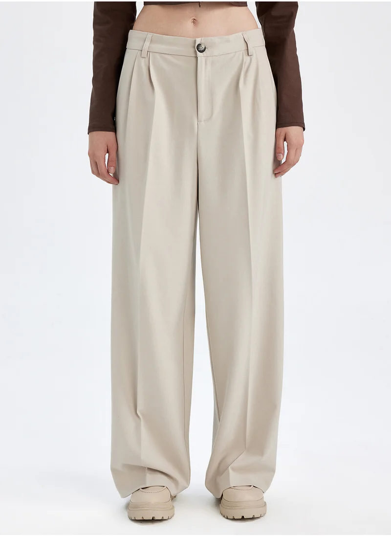 ديفاكتو Wide Leg High Waist Welt Pocket Plain Classic Pants