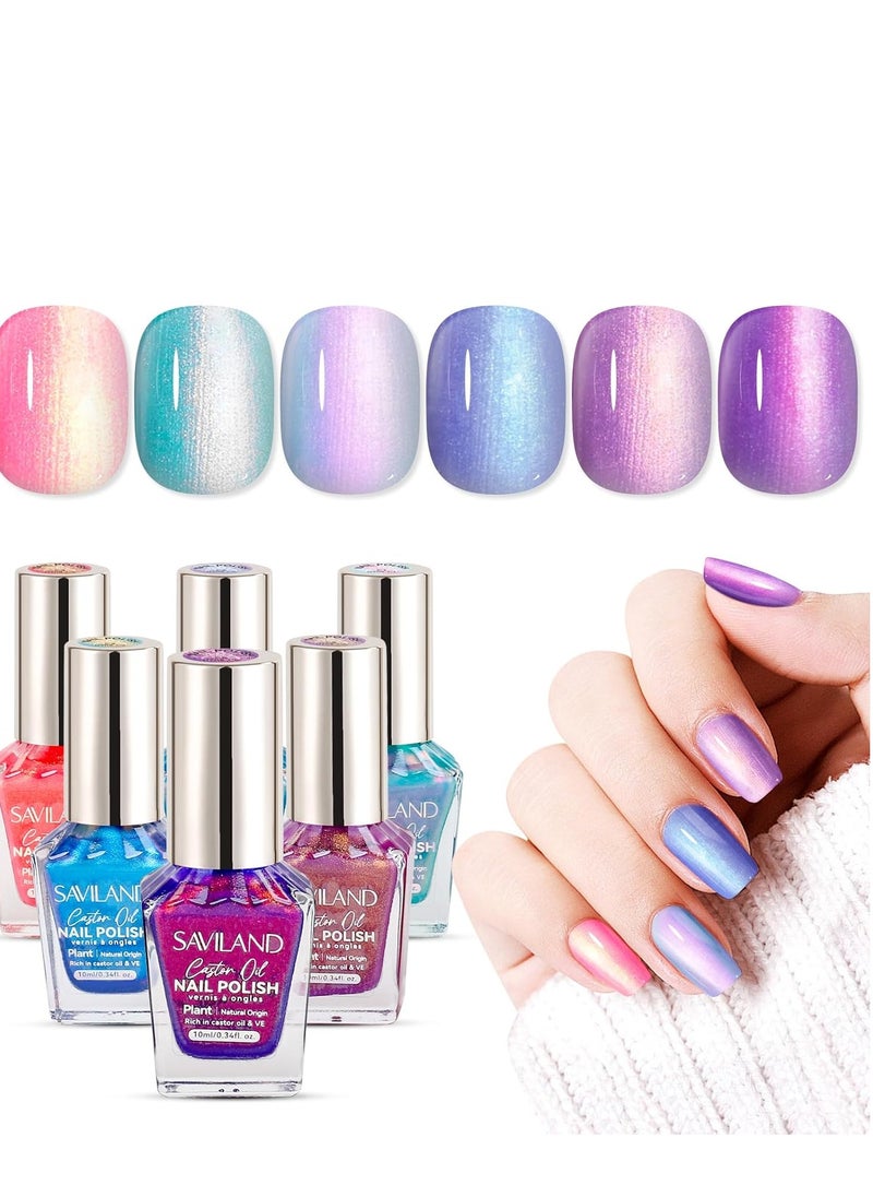 Saviland SAVILAND 6pcs Ombre Nail Polish Sets: Charm Pink Blue Gold Purple Ombre Summer Fingernail Polish Colors Air Quick Dry Nail Polish Plant-base Castor Oil Natural Nail Polis Kit Women Home Manicure DIY  - Image 1