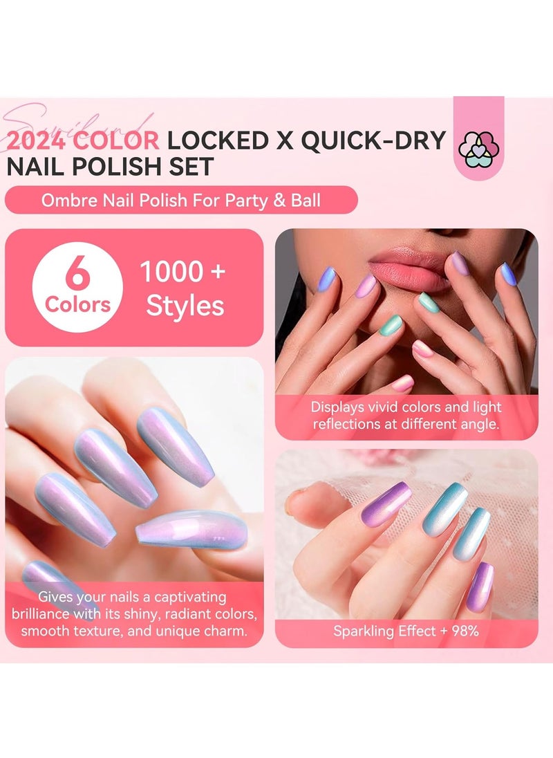 Saviland SAVILAND 6pcs Ombre Nail Polish Sets: Charm Pink Blue Gold Purple Ombre Summer Fingernail Polish Colors Air Quick Dry Nail Polish Plant-base Castor Oil Natural Nail Polis Kit Women Home Manicure DIY  - Image 2