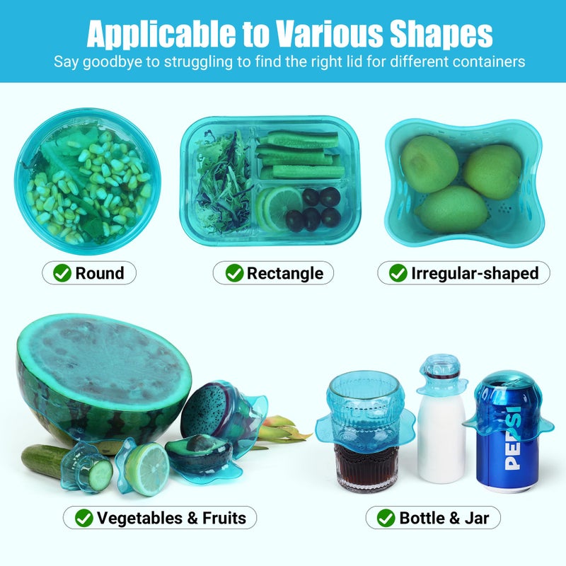 Rottogoon Silicone Stretch Lids for Food Storage in Fridge, Reusable Elastic Bowl Covers for Cup, Cans, Jars, Round & Rectangle Container, Food Grade Silicone Microwave Food Cover, Heat-Resistant, Blue, 6PCS - Image 3