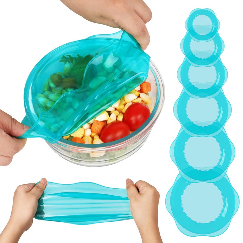 Rottogoon Silicone Stretch Lids for Food Storage in Fridge, Reusable Elastic Bowl Covers for Cup, Cans, Jars, Round & Rectangle Container, Food Grade Silicone Microwave Food Cover, Heat-Resistant, Blue, 6PCS - Image 1