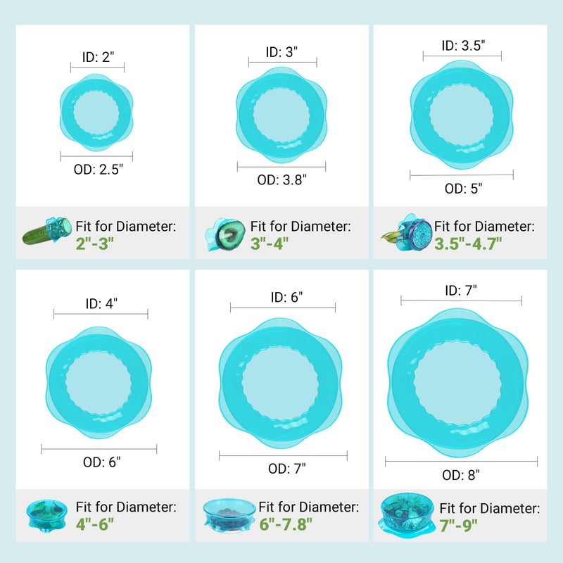 Rottogoon Silicone Stretch Lids for Food Storage in Fridge, Reusable Elastic Bowl Covers for Cup, Cans, Jars, Round & Rectangle Container, Food Grade Silicone Microwave Food Cover, Heat-Resistant, Blue, 6PCS - Image 2