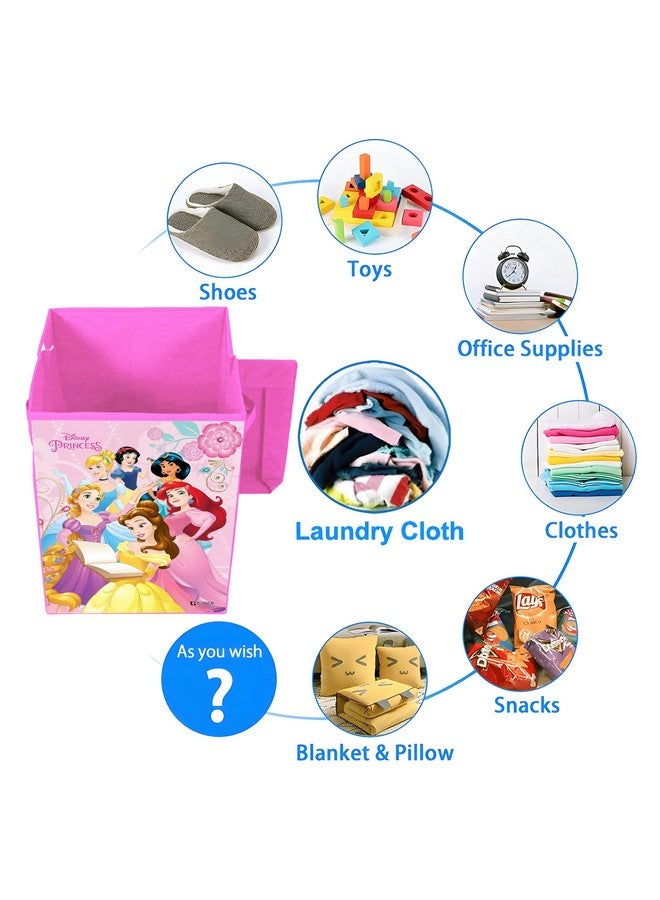 Kuber Industries Disney Princess Print Laundry Basket|Foldable Clothes Hamper|Storage Basket For Toys,Books With Handle & Lid,60 Ltr.(Pink) - Image 5