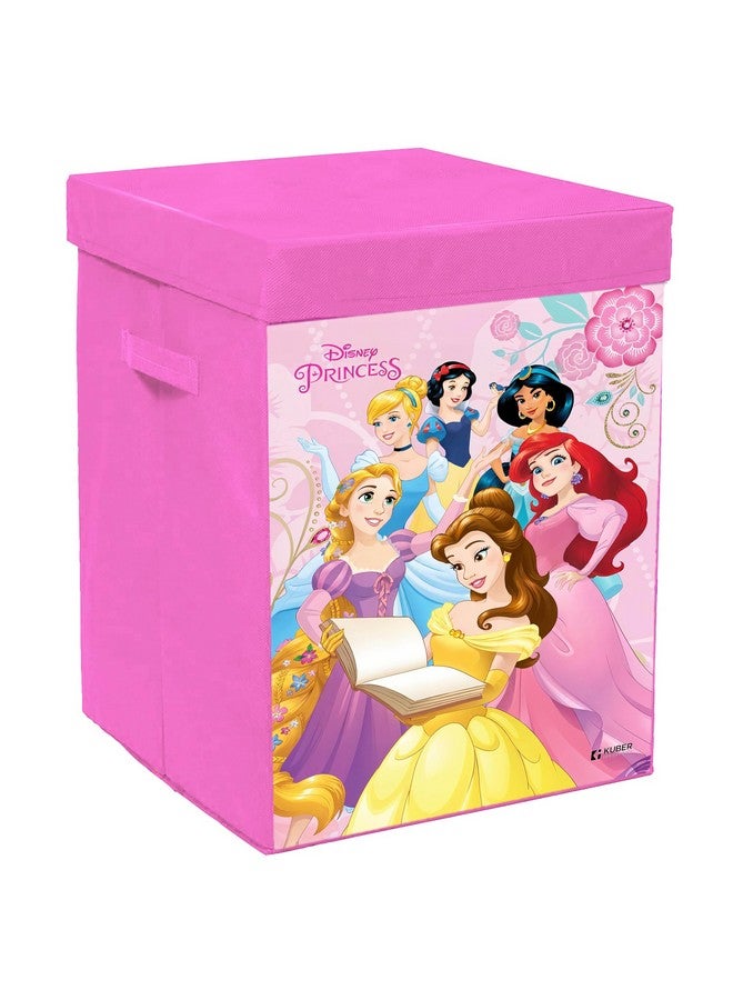 Kuber Industries Disney Princess Print Laundry Basket|Foldable Clothes Hamper|Storage Basket For Toys,Books With Handle & Lid,60 Ltr.(Pink) - Image 1
