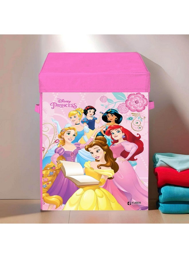 Kuber Industries Disney Princess Print Laundry Basket|Foldable Clothes Hamper|Storage Basket For Toys,Books With Handle & Lid,60 Ltr.(Pink) - Image 2