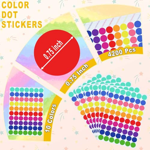 Dreecy 4200 Pcs Colored Dot Stickers, 3/4 inch Round Color Coding Labels, Circle Stickers Labels Sticky Dots Stickers for Toddlers, Organization in Office, Classroom, Home Teaching Events, Garage Sales Etc - Image 2