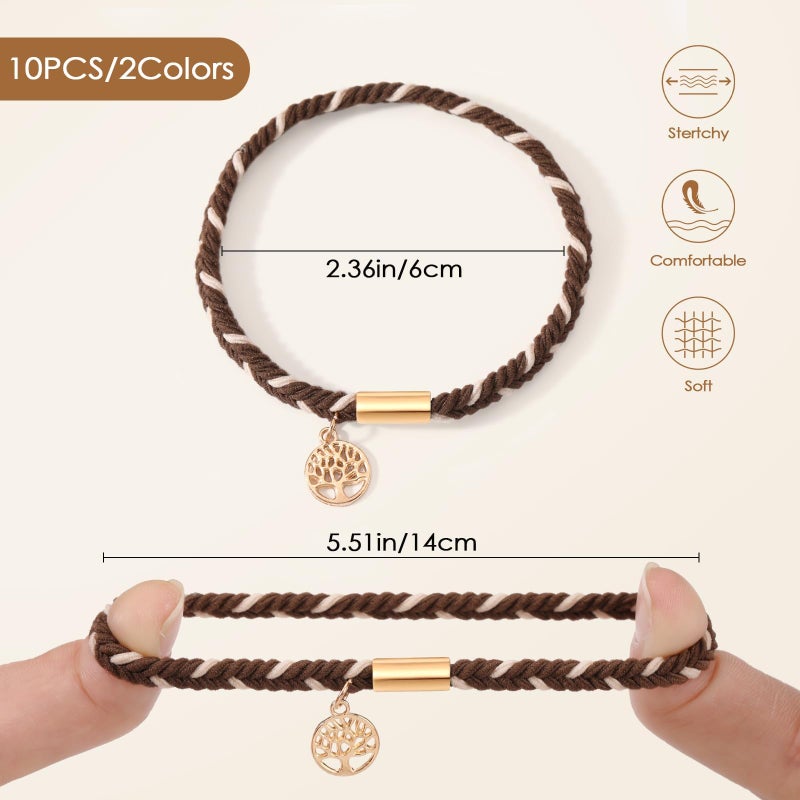 SYGY 10 PCS Boho Hair Ties, Bracelets for Thick & Thin Hair, 5 Styles No Damage, Dark Coffee Colors - Image 2