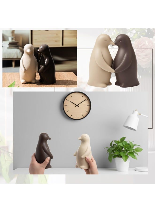 Yookeer Pair of Ceramic Penguin Sculptures Figurines Decor 6.7" High Cute Penguin Statue Gifts for Women Modern Home Office Tabletop Shelf Decor Valentine's Day Birthday Present - Image 5