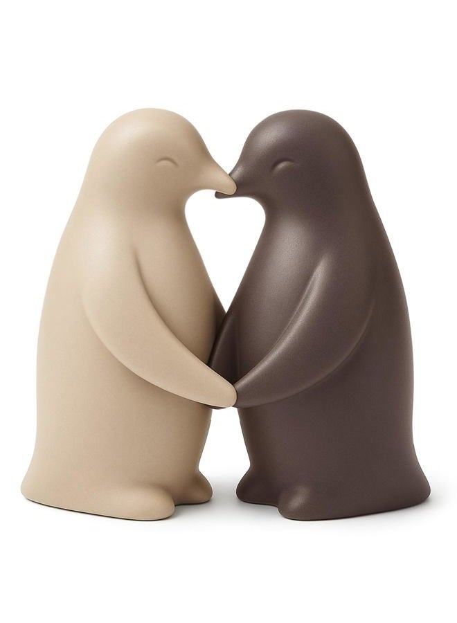 Yookeer Pair of Ceramic Penguin Sculptures Figurines Decor 6.7" High Cute Penguin Statue Gifts for Women Modern Home Office Tabletop Shelf Decor Valentine's Day Birthday Present - Image 1