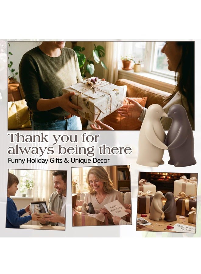 Yookeer Pair of Ceramic Penguin Sculptures Figurines Decor 6.7" High Cute Penguin Statue Gifts for Women Modern Home Office Tabletop Shelf Decor Valentine's Day Birthday Present - Image 4