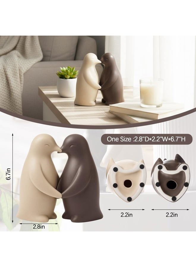 Yookeer Pair of Ceramic Penguin Sculptures Figurines Decor 6.7" High Cute Penguin Statue Gifts for Women Modern Home Office Tabletop Shelf Decor Valentine's Day Birthday Present - Image 2