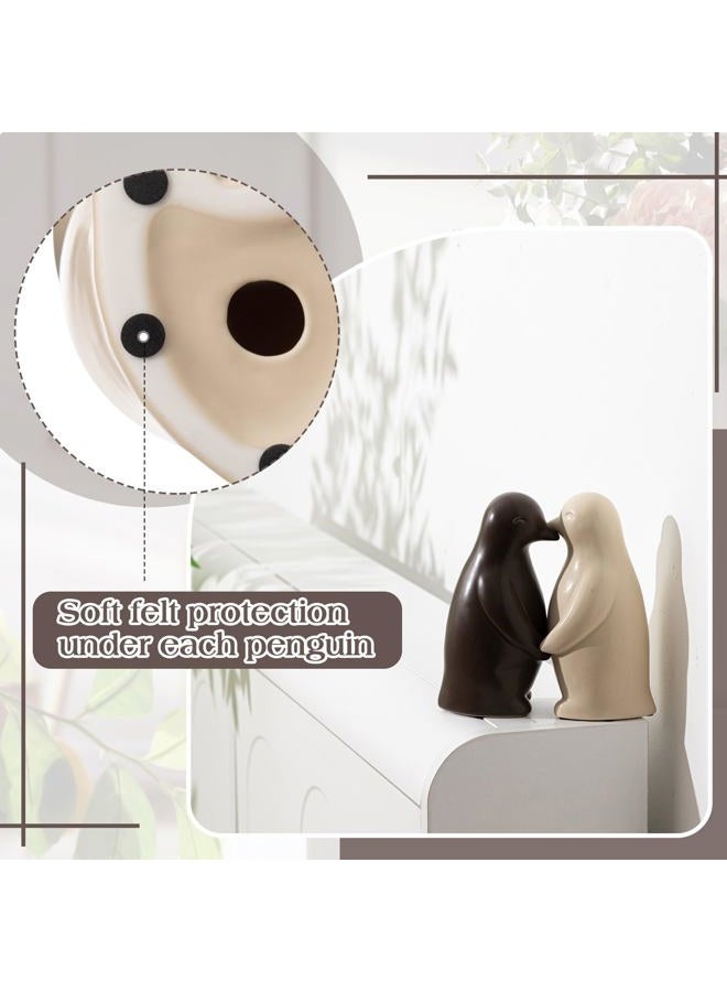 Yookeer Pair of Ceramic Penguin Sculptures Figurines Decor 6.7" High Cute Penguin Statue Gifts for Women Modern Home Office Tabletop Shelf Decor Valentine's Day Birthday Present - Image 3