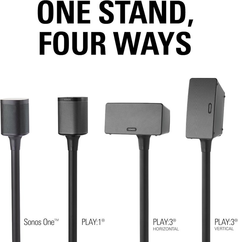 Sanus Wireless Sonos Speaker Stand for Sonos One, Play:1, & Play:3 - Audio-Enhancing Design with Built-in Cable Management - Single Stand (Black) - WSS21-B1 - Image 1