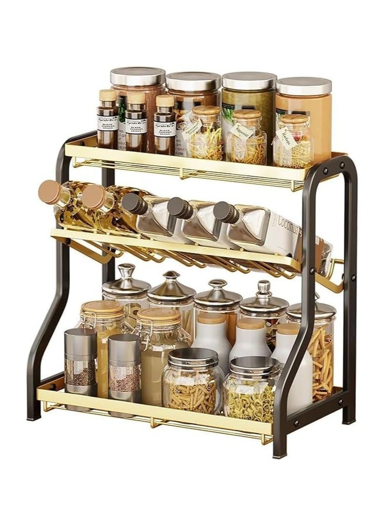 سبيس شوب منظم رف توابل من 3 طبقات باللون الأسود والذهبي