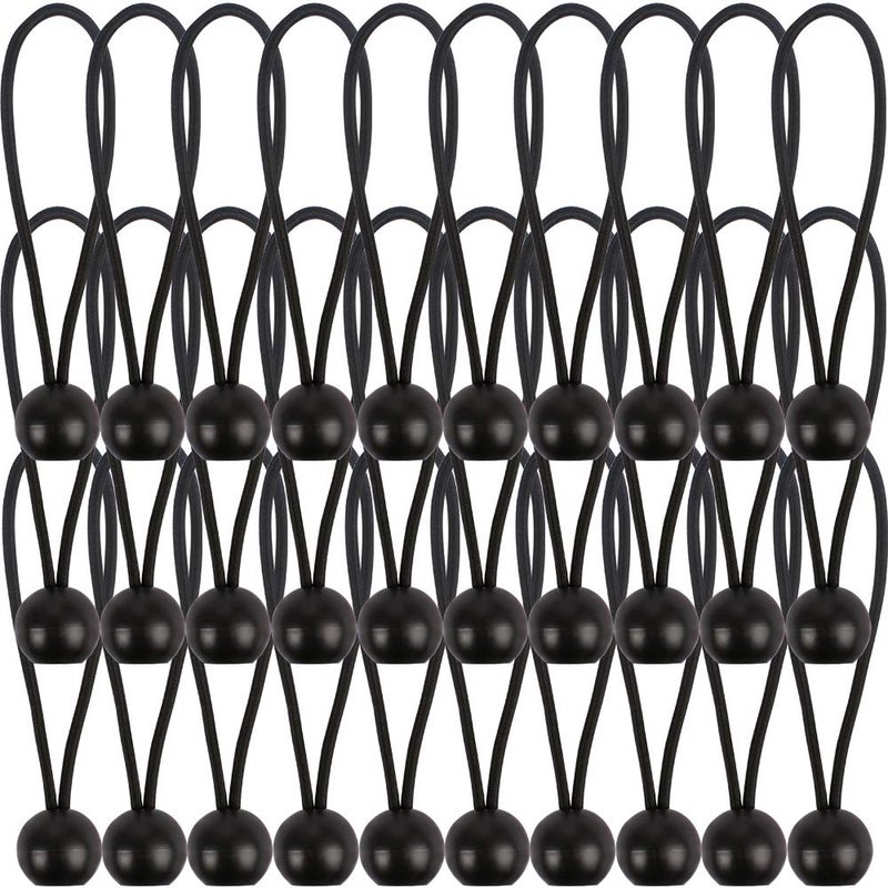 AOPRIE 30 Pcs Bungee Balls 6Inch Black Ball Bungees Heavy Duty Heavyweight 6 inch Tarp Bungee Cords Weather Resistant Tie Down Strap 4mm Thickness for Camping Tents Cargo Holding Wire and Hoses