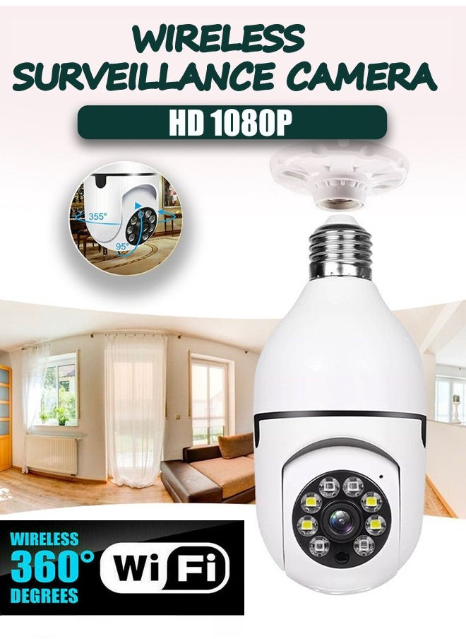 HQ Light Bulb Camera WiFi Outdoor Indoor 1080p 360 Degree Panoramic Smart Home Security Wireless Smartbulb Cam Dome Surveillance IP HD CCTV Night Vision Lightbulb Support 2.4G White  - Image 1