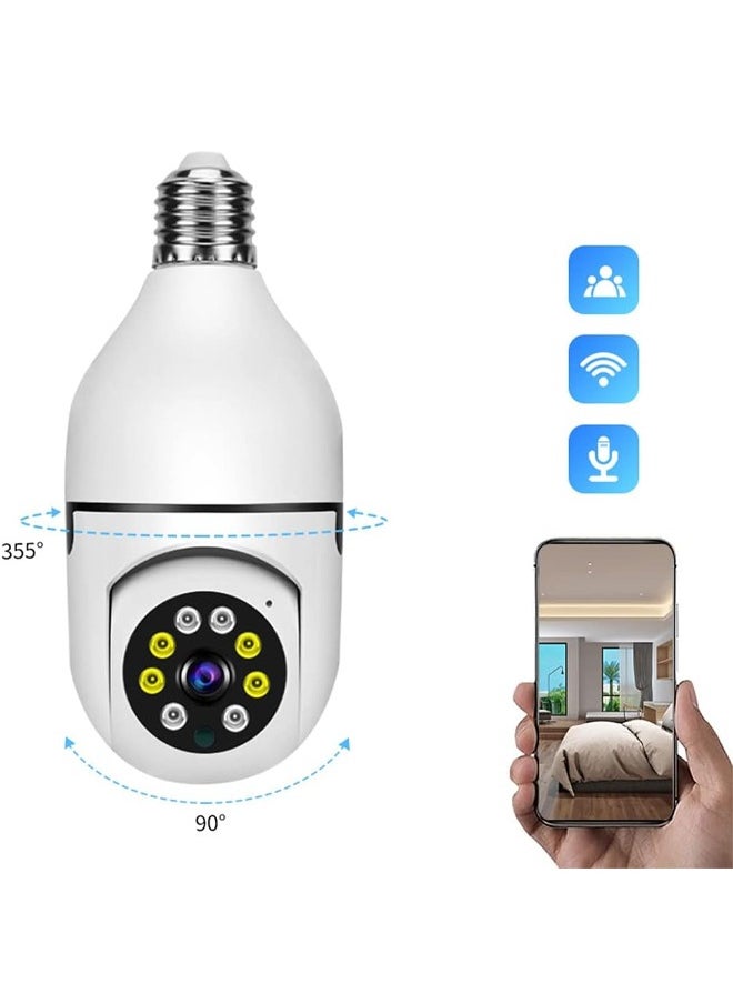 HQ Light Bulb Camera WiFi Outdoor Indoor 1080p 360 Degree Panoramic Smart Home Security Wireless Smartbulb Cam Dome Surveillance IP HD CCTV Night Vision Lightbulb Support 2.4G White  - Image 2