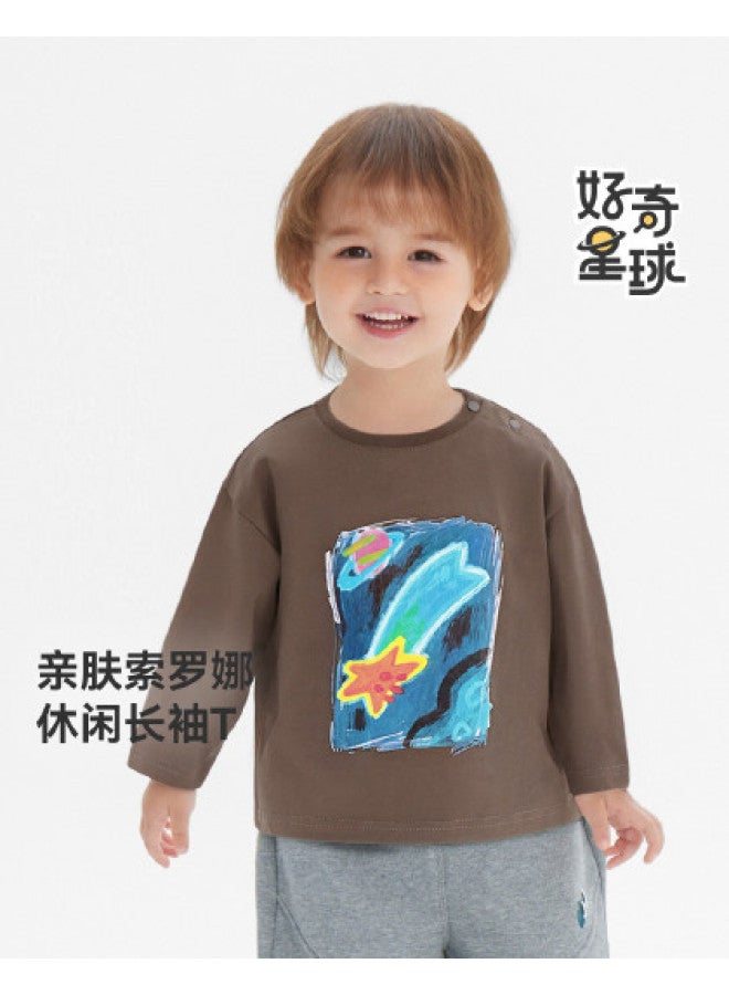 Versatile Solid Color] Boys' T-shirt Long Sleeve Spring/autumn Style Baby Top Children's 2025 New Round Neck Girl - Image 1