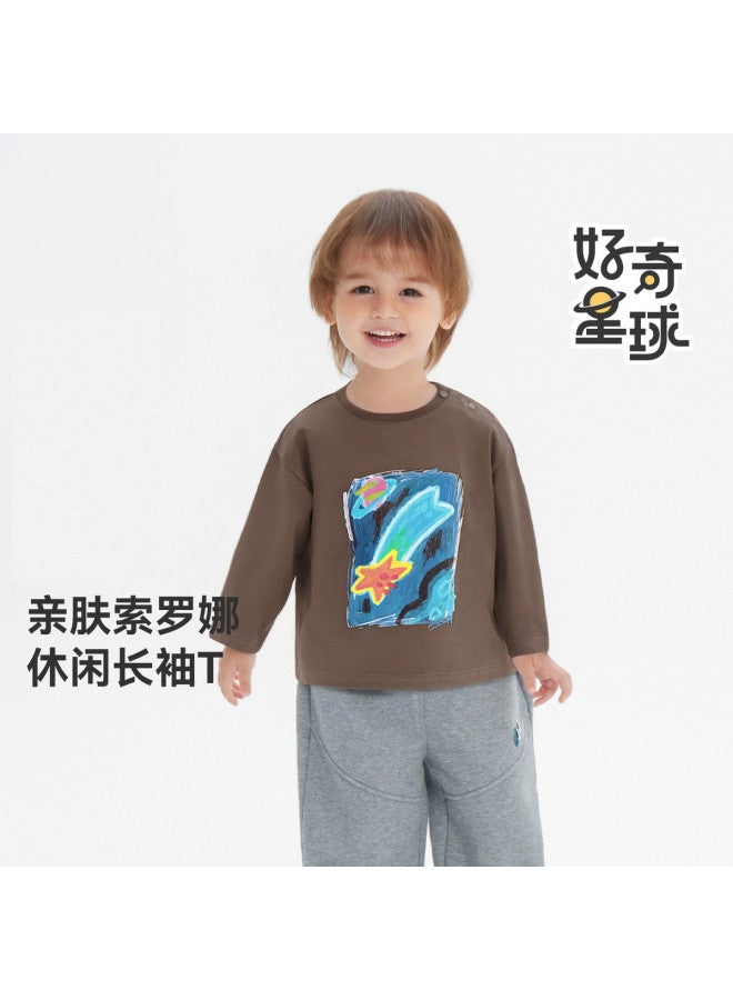 Versatile Solid Color] Boys' T-shirt Long Sleeve Spring/autumn Style Baby Top Children's 2025 New Round Neck Girl - Image 2