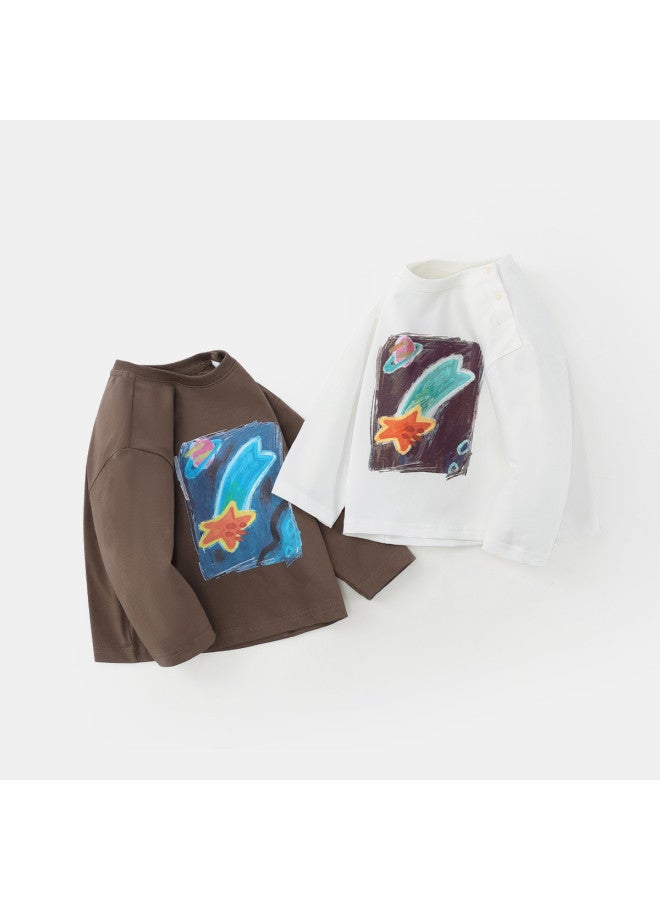 Versatile Solid Color] Boys' T-shirt Long Sleeve Spring/autumn Style Baby Top Children's 2025 New Round Neck Girl - Image 4