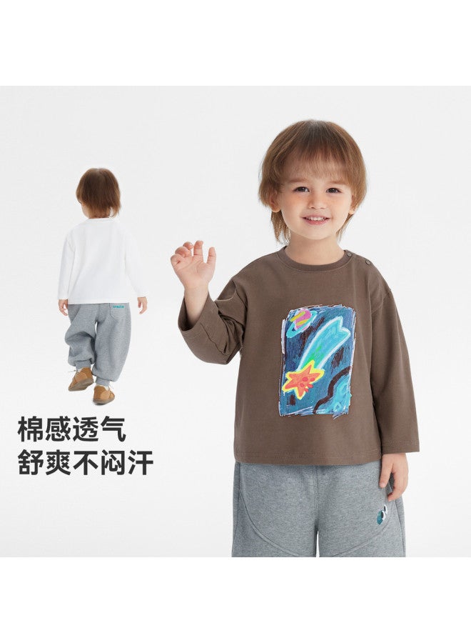 Versatile Solid Color] Boys' T-shirt Long Sleeve Spring/autumn Style Baby Top Children's 2025 New Round Neck Girl - Image 3