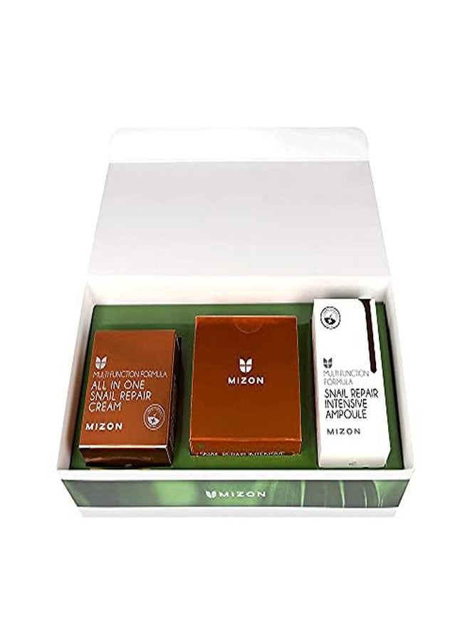 MIZON - Multi Function Total Care Set - Snail Ampoule + Snail Cream + Gold Snail Eye Patches For Skin Moisture, Soothing, Regeneration And Anti-Wrinkle Effect - Image 1