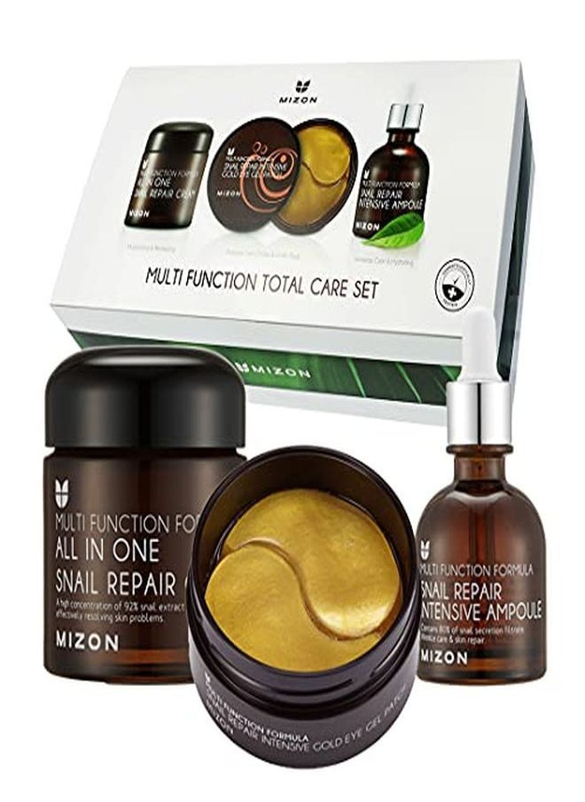 MIZON - Multi Function Total Care Set - Snail Ampoule + Snail Cream + Gold Snail Eye Patches For Skin Moisture, Soothing, Regeneration And Anti-Wrinkle Effect - Image 1