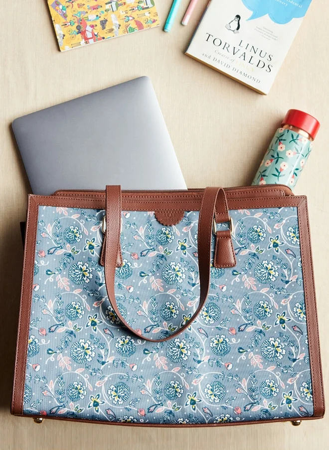 Teal By Chumbak Grey Bloom Office Tote