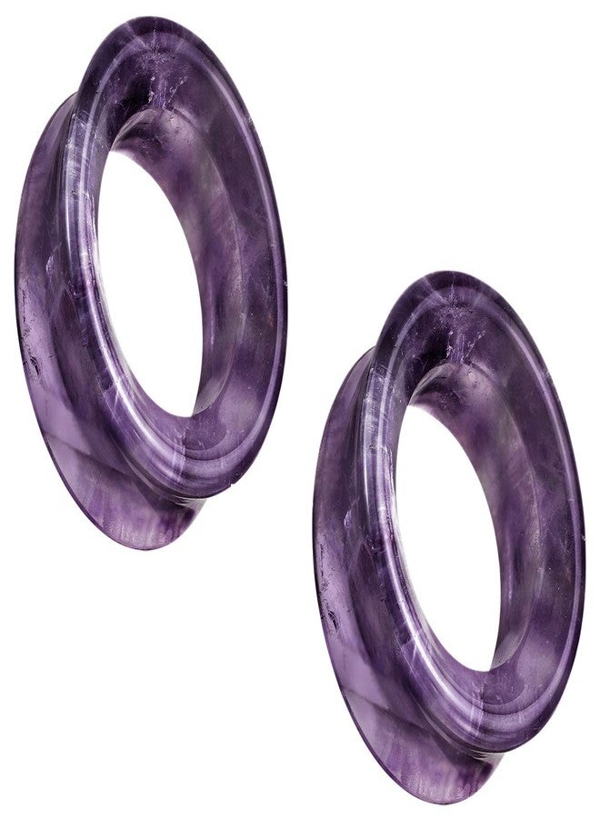Pierced Owl Natural Amethyst Stone Double Flared Saddle Tunnels, Sold as a Pair, Stone, no gemstone - Image 1