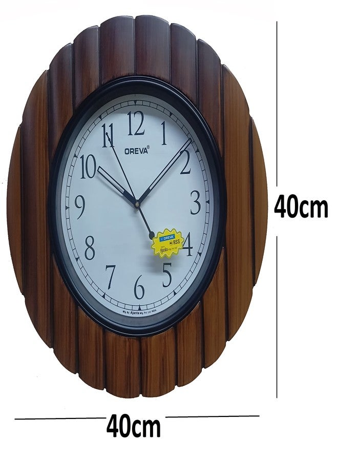 OREVA Plastic Wooden Look Unique Design Sweep Silent Wall Clock (40 x 4.9 x 40 cm, D Wood, AQ-7617SS) - Image 2