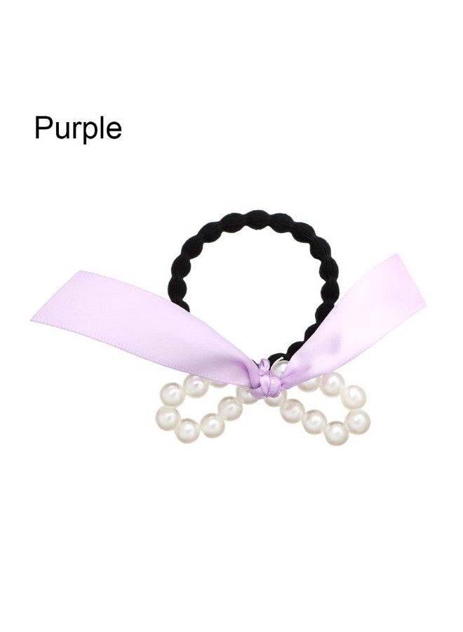 Oomph! OOMPH Jewellery Combo of 3 Black, White & Purple Satin Bow & Pearls RubberBand HairTie Ponytail Holder For Women & Girls Stylish Latest (HSSK104_AMR1) - Image 5