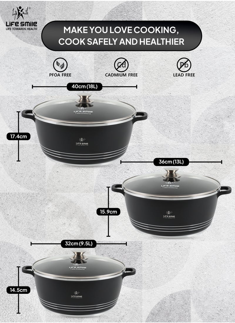 Life Smile LIFE SMILE Nonstick Ceramic Cookware Set 6-Piece (32/36/40cm Big Sizes), Healthy Pots and Pans Set, Non-toxic Kitchen Cooking Set with Stay-Cool Handles, PFAS and PFOA Free  - Image 3