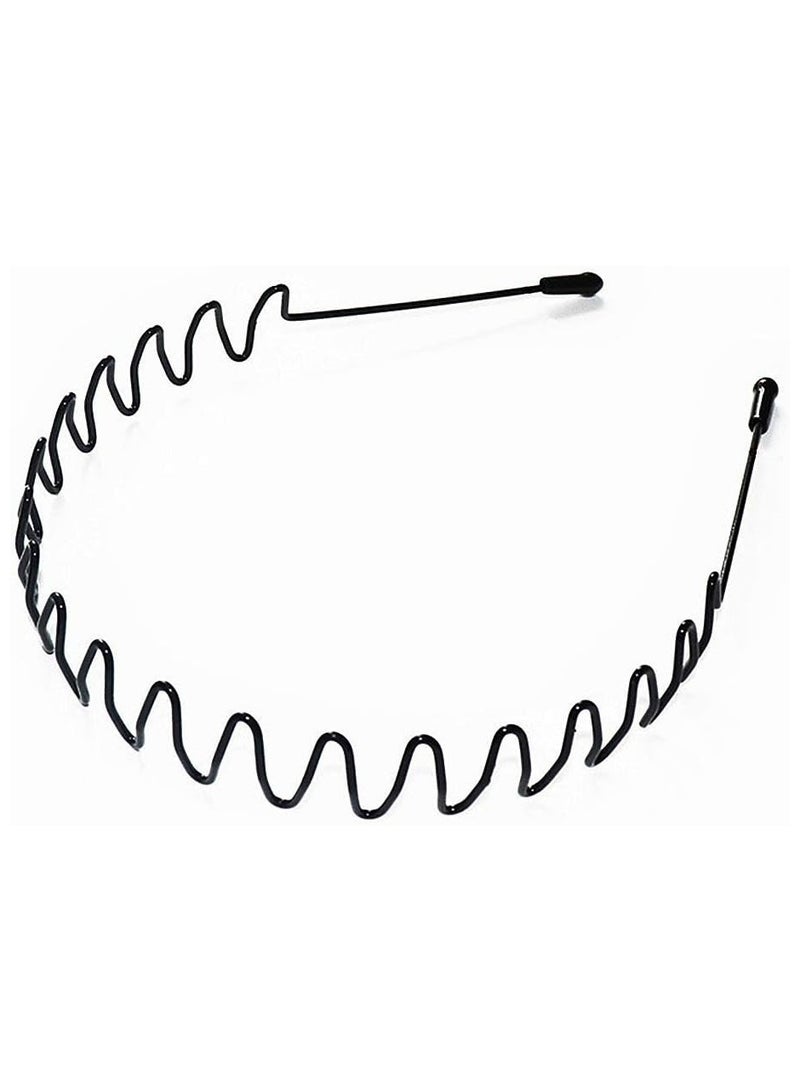سبيس شوب عصابة رأس معدنية مموجة بتصميم ريش، للجنسين، لون أسود، مصقول، مموج، غير قابلة للانزلاق، رياضية، للنساء والرجال. - Image 1