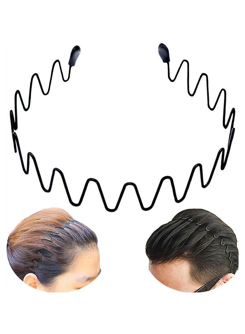 سبيس شوب عصابة رأس معدنية مموجة بتصميم ريش، للجنسين، لون أسود، مصقول، مموج، غير قابلة للانزلاق، رياضية، للنساء والرجال. - Image 3