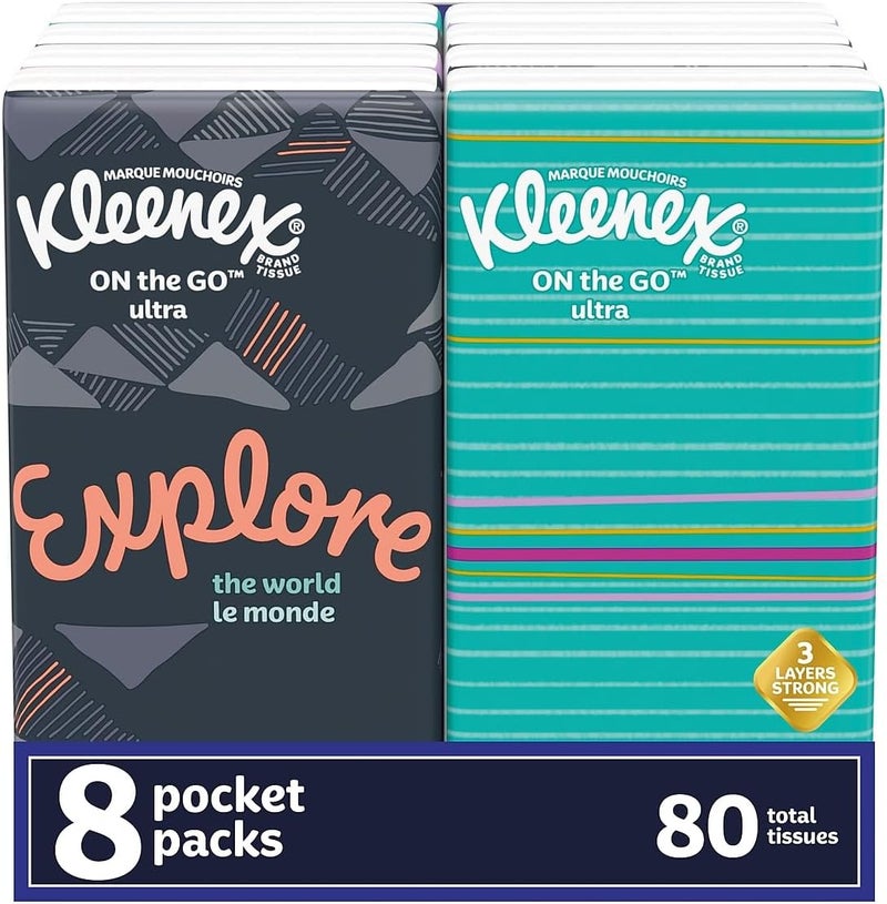 Kimberly-Clark Kleenex Facial Tissues On-The-Go Pack - 8 Packs of 10 Soft Touch Tissues - Image 3