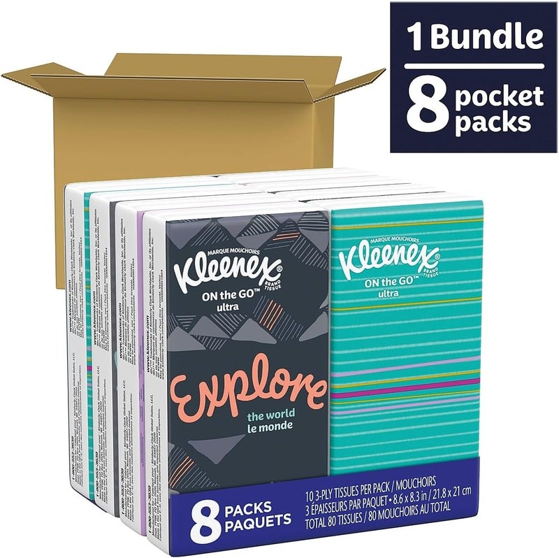 Kimberly-Clark Kleenex Facial Tissues On-The-Go Pack - 8 Packs of 10 Soft Touch Tissues - Image 2