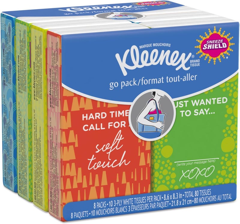 Kimberly-Clark Kleenex Facial Tissues On-The-Go Pack - 8 Packs of 10 Soft Touch Tissues - Image 1
