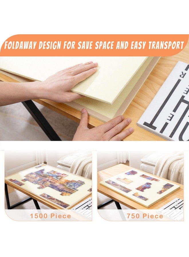 Tektalk Foldable Jigsaw Puzzle Board with 4 Angle Adjustable Bracket/Stand, Lightweight Portable Puzzle Mat Plateau with Wooden Easel, Foldaway Felt Puzzle Table, for Up to 1500 Pieces (Beige) - Image 5
